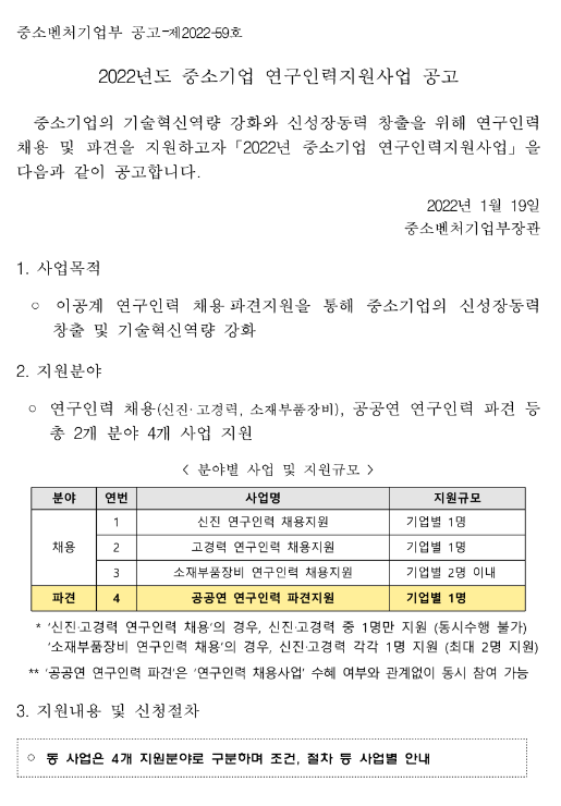 2022년 12월 공공연 연구인력지원사업 공고(공공연 연구인력 파견지원)