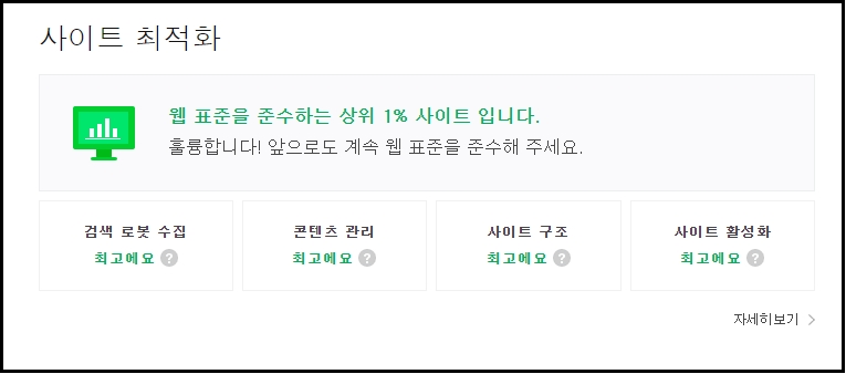 [네이버 웹마스터 도구] 웹표준을 준수하는 상위 1% 사이트 입니다.