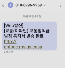  01089969969 교통범칙금 피싱문자 조심하세요!