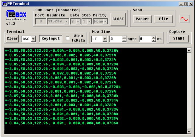 가속도,자이로 센서 동작, 사용하기_Gyro, Acceleration Sensor- 9DOF-IMU(AHRS) EBIMU-9DOFV3 (E2BOX)