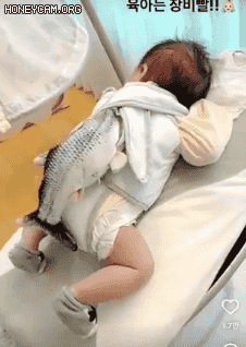  파닥파닥 움직이는 물고기 장난감 인형, 뜻밖의 육아용품.GIF