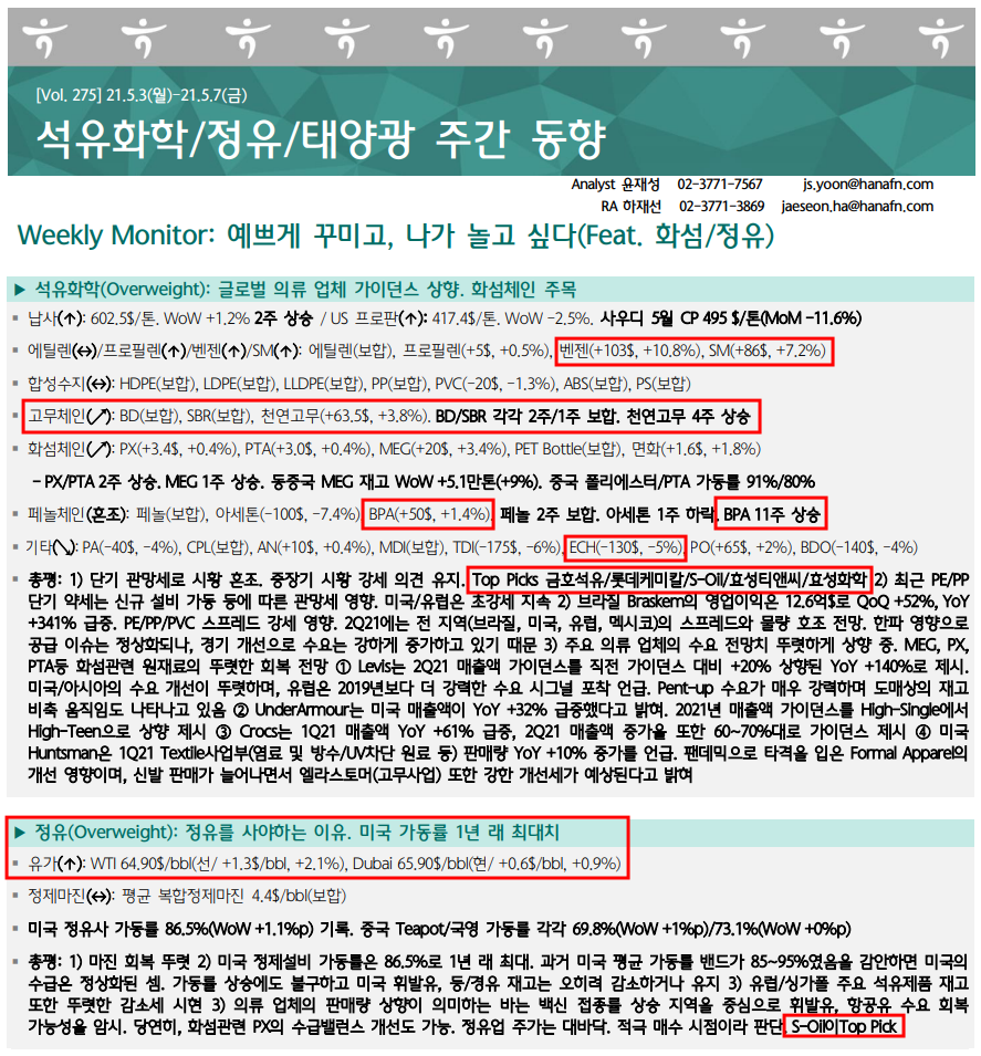  석유화학 주간 동향 - 210509