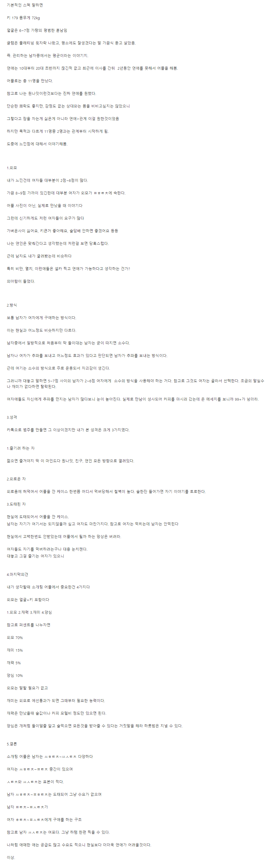  20대 남자가 소개팅 어플 1년 돌린 후기