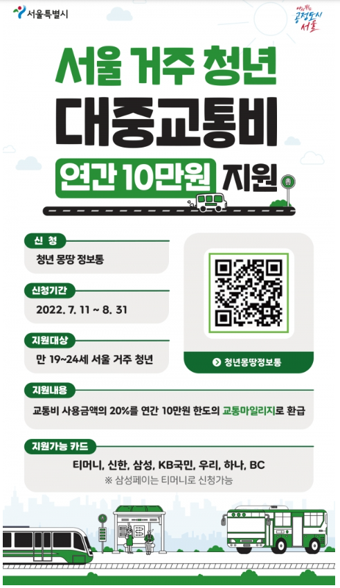서울시, '청년 대중교통비 지원사업' 2차 모집...8월 31일까지