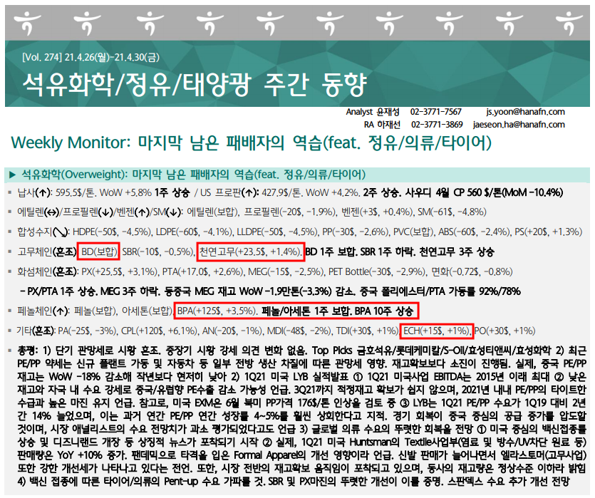 석유화학 주간 동향 - 210502
