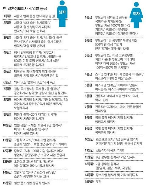  어느 결혼정보회사 등급표