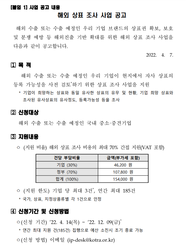 2022년 해외 상표조사 사업 참여기업 모집 공고