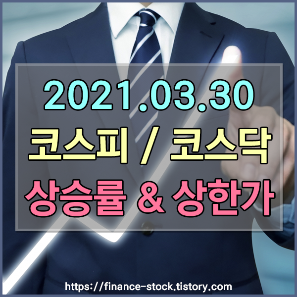 [2021.03.30] 코스피 지수 & 코스닥 지수 / 코스피&코스닥 상승률 TOP10 & 상한가 종목 및 상한가 이유 알아보기 [깨끗한나라/한화투자증권/한국맥널티/부방/푸른저축은행/우리기술투자]