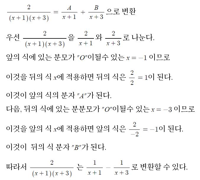  헤비사이드 부분 분수 적용
