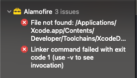 ios / flutter 시뮬레이터 빌드시 /Applications/Xcode.app/Contents/Developer/Toolchains/XcodeDefault.xctoolchain/usr/lib/arc/libarclite_iphoneos.a 에러 해결방법