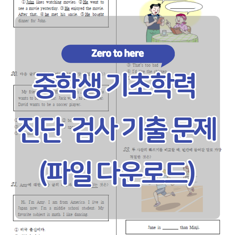  중학생 기초학력 진단  검사 기출 문제 (파일 다운로드)