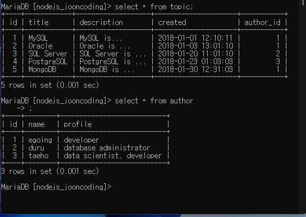  Node.js & MySQL : 연동 /MySQL로 홈페이지 구현