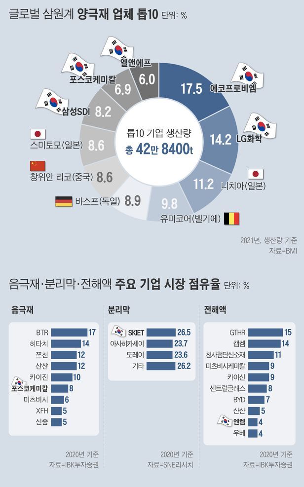  글로벌 2차전지 양극재 업체 순위 TOP 10