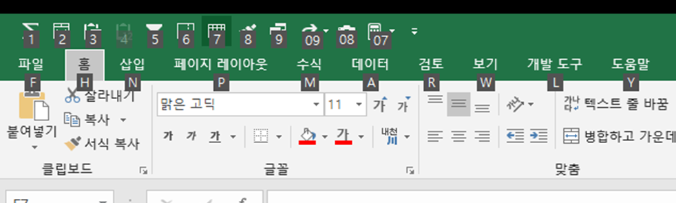  엑셀 초보 기본기능 및 단축키 사용(alt 활용)