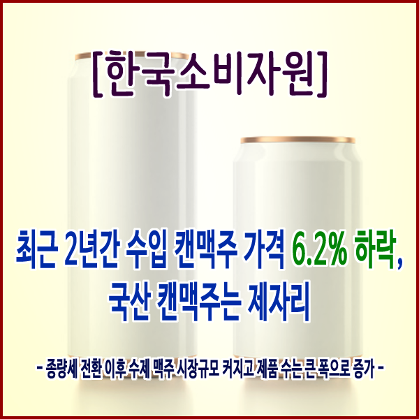 [한국소비자원] 최근 2년간 수입 캔맥주 가격 6.2% 하락, 국산 캔맥주는 제자리