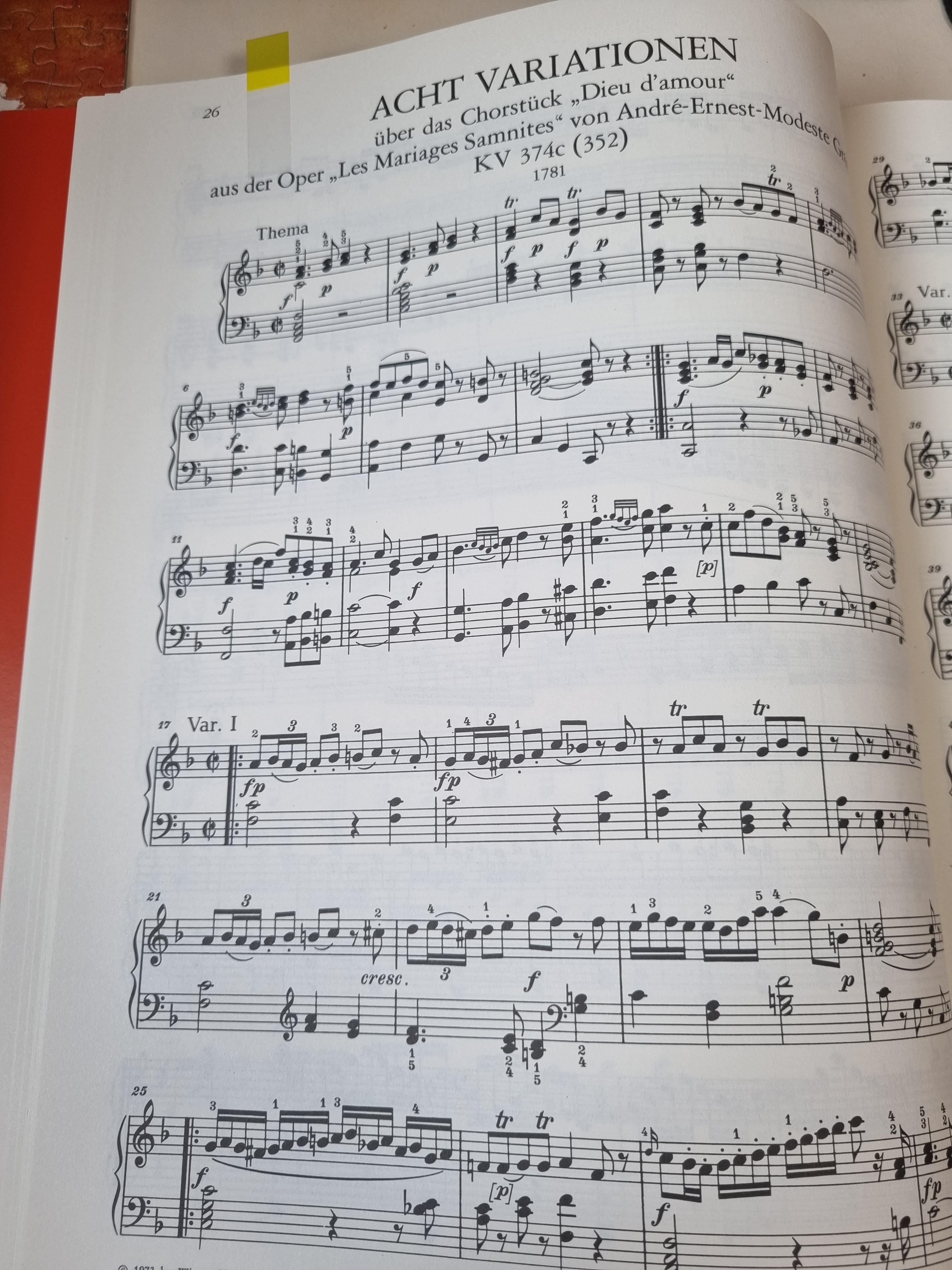 모차르트 피아노 변주곡 KV 374c (352)