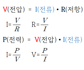 [전기 기초 수학] P=VI , V=IR 전력 전류 저항 전압 - 정리와 계산이해