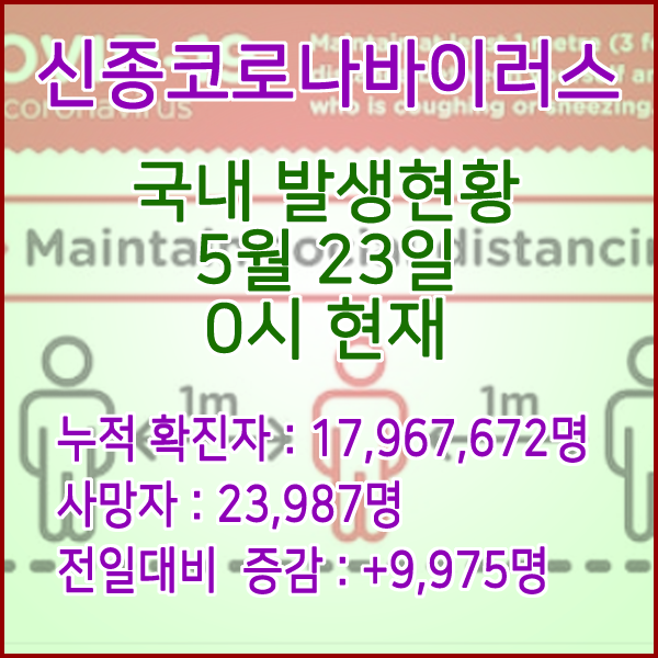  코로나19(코로나바이러스) 5월 22일 0시 신규확진자 19,298명 / 사망자 23,965명