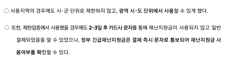 이번 정부재난지원금 사용즉시 문자로 통보