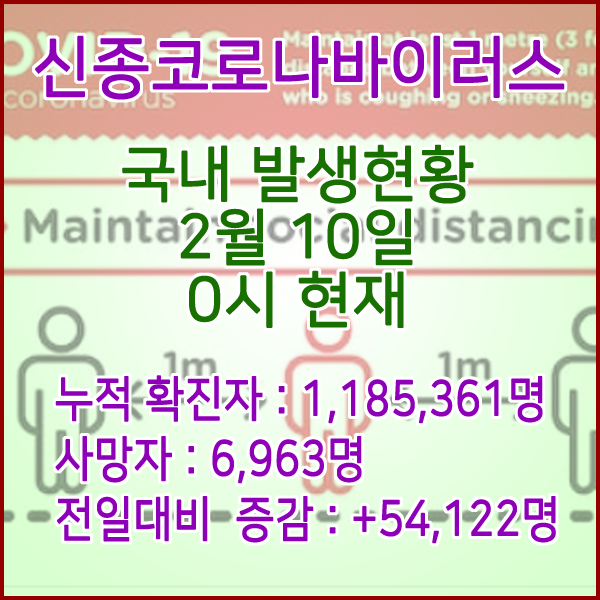  코로나19(코로나바이러스) 2월 10일 0시 신규확진자 54,122명 / 사망자 6,963명