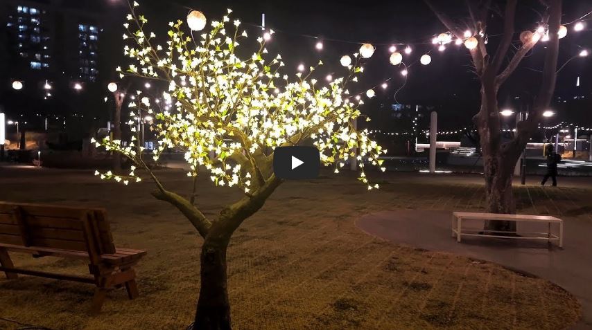 [4k HDR 10+] Would you like to walk with the shining Paris Park in Seoul, Korea? | Park night walk | Bichenara