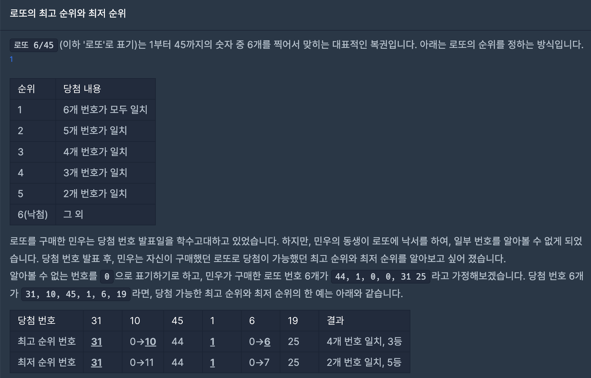  [Swift] 프로그래머스 로또의 최고 순위와 최저 순위(lv. 1)
