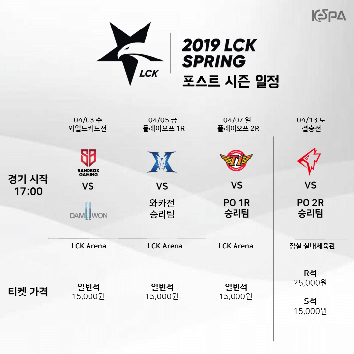  리그오브레전드 롤챔스 스프링 포스트시즌 일정