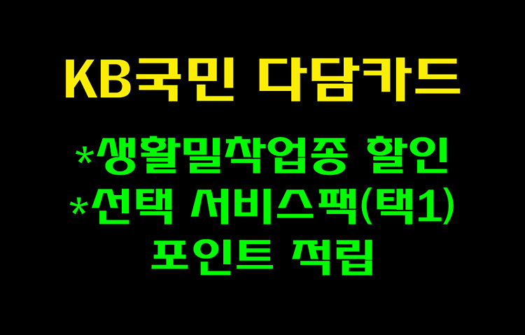  [KB국민카드] 생활밀착업종 할인,선택 서비스팩 포인트 적립 '다담카드' 혜택