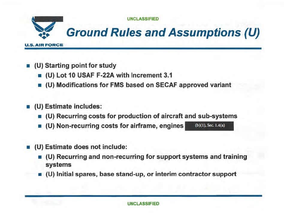 F-22 수출 버전 연구의 기준과 가정