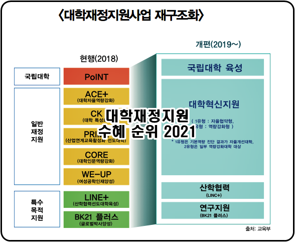  국내 대학 재정지원사업 수혜 대학순위 2021