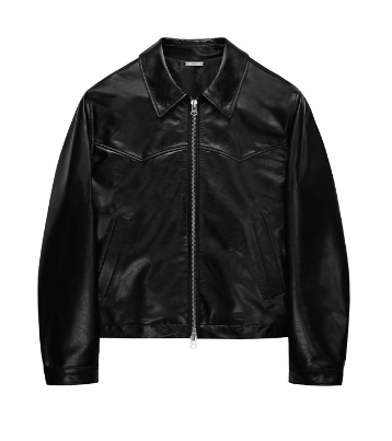 Calf Leather Western Jacket (100% Calfskin From Italy)_ Black