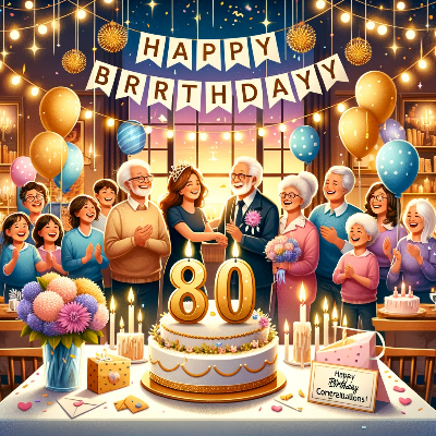 80주년 생일잔치. 가족들이 모여있다.