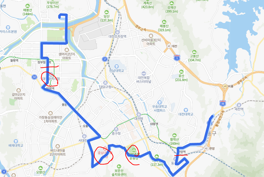  [대전] 618번버스 노선, 시간표 : 대전동신과학고, 충남대병원, 용문역, 을지대병원, 정부청사역