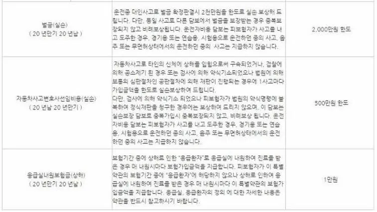 동부화재 운전자보험 보장내용