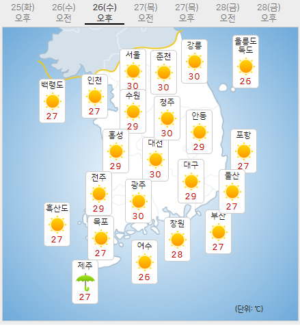 강수 예보 지도 표기 이미지