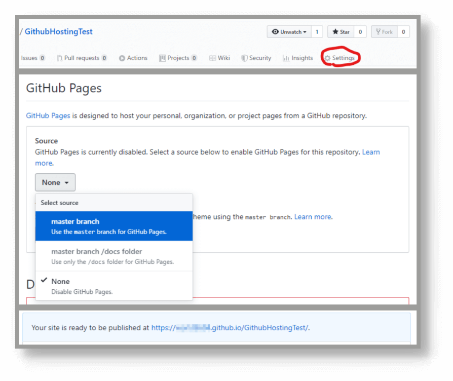 깃허브에서 page 설정 변경 화면