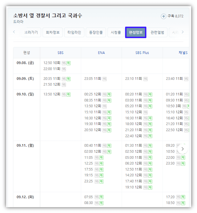 소방서 옆 경찰서 그리고 국과수 SBS 편성표 방송시간