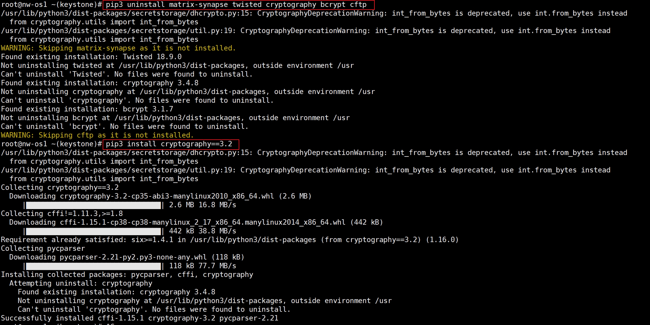 CryptographyDeprecationWarning 조치 방법