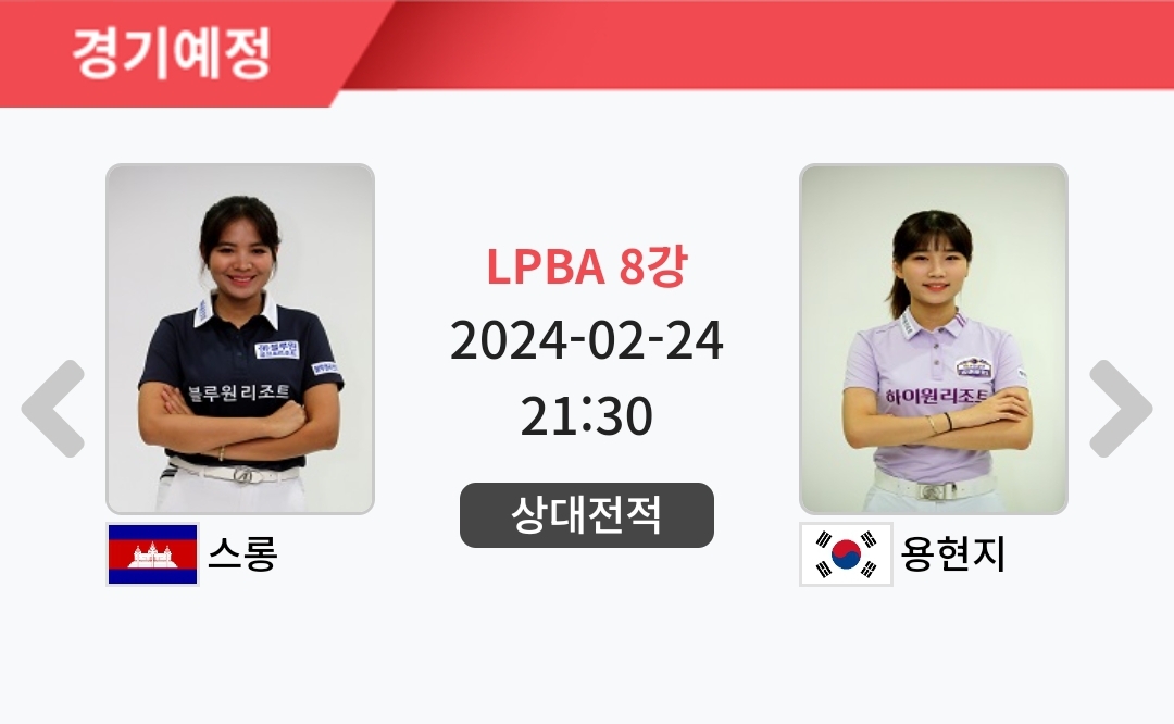 스롱 피아비 용현지 크라운해태 LPBA 챔피언십 2024 8강 대진표