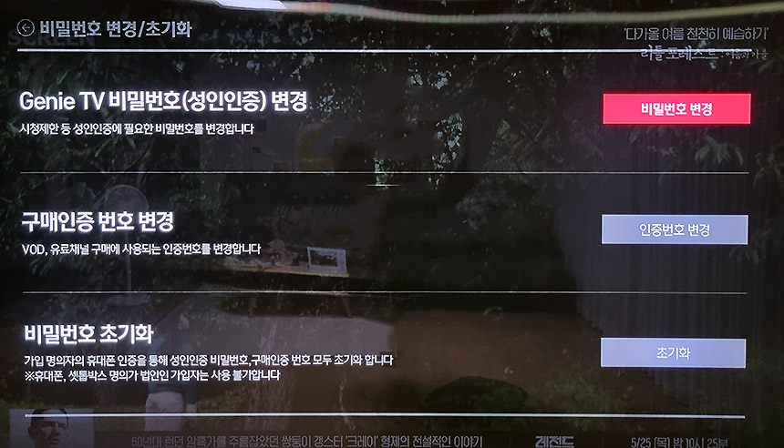  KT TV 인증 비밀번호 변경 및 초기화 방법