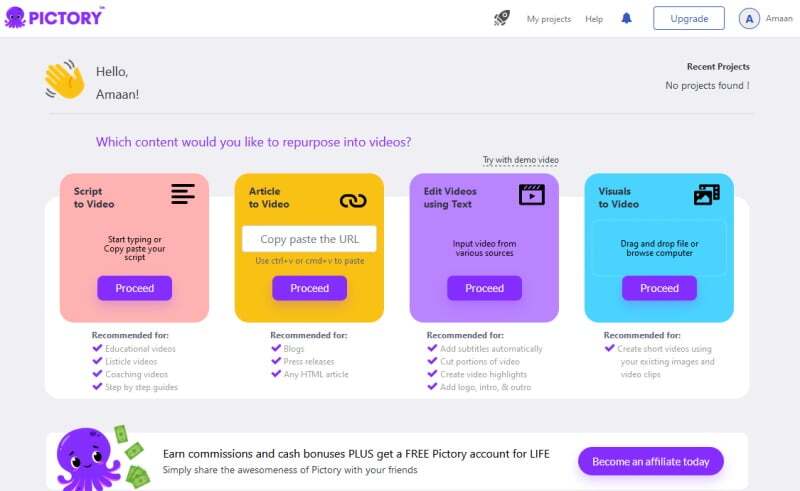 Pictory.AI 사이트