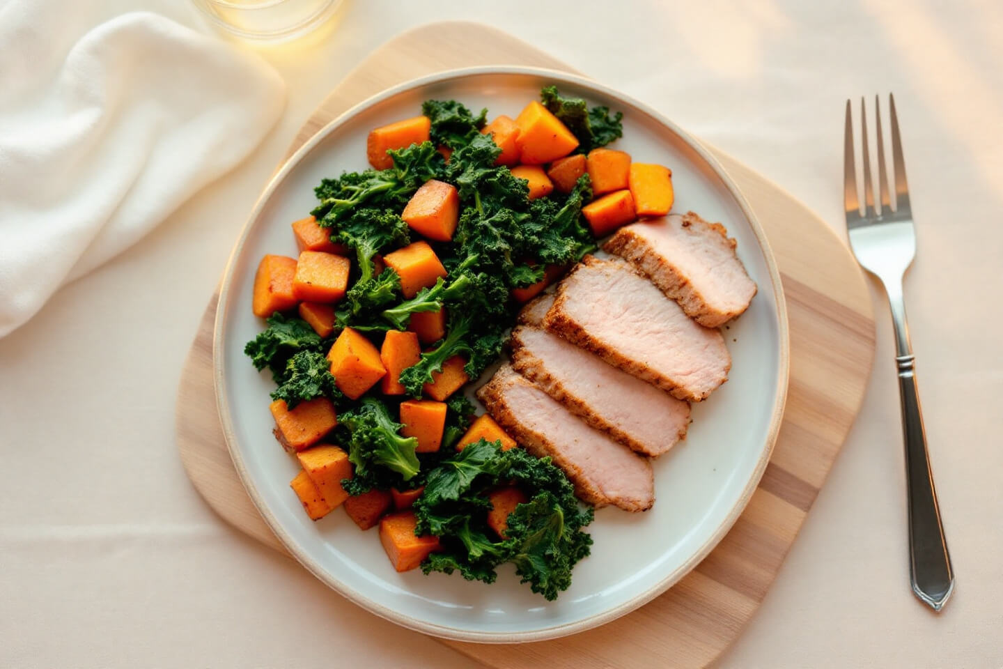 cooked duck meat with sweet potatoes and kale for dog food