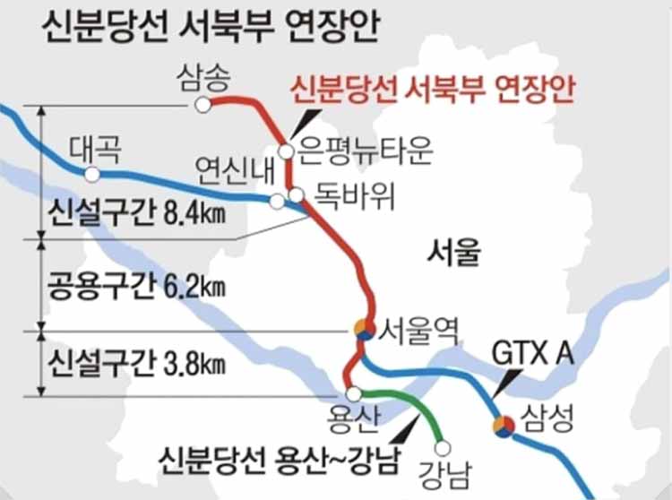 신분당선 서북부 용산~삼송노선도