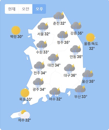  비 내리는 주말 전국 날씨 알아보기