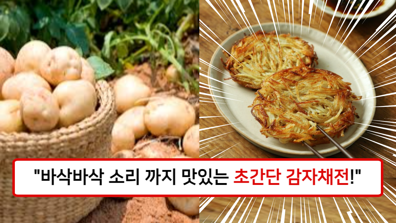 "바삭한 식감과 고소한 맛이 매력적인 초간단 감자채전" 감자만 있으면 누구나 간단히 만들 수 있는 감자채전 레시피.