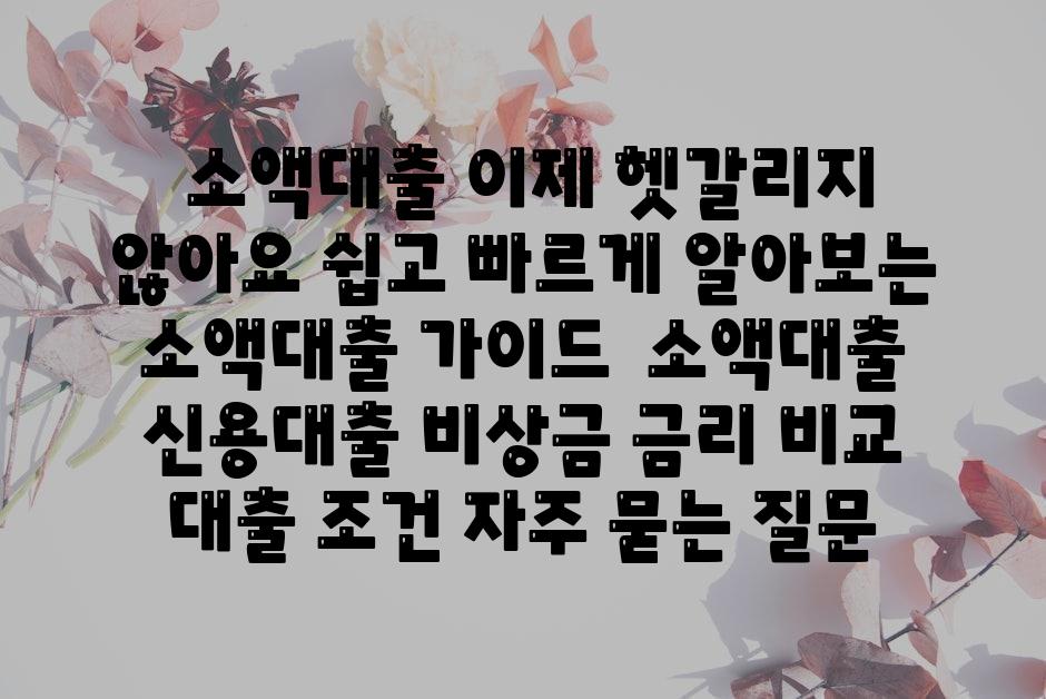  소액대출 이제 헷갈리지 않아요 쉽고 빠르게 알아보는 소액대출 안내  소액대출 신용대출 비상금 금리 비교 대출 조건 자주 묻는 질문