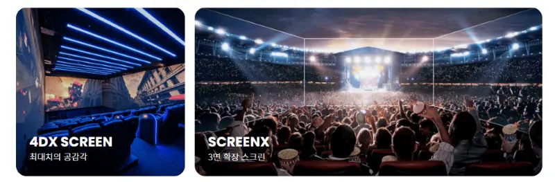 삼면이 스크린으로 된 CGV 4DX 스크린 실내내부