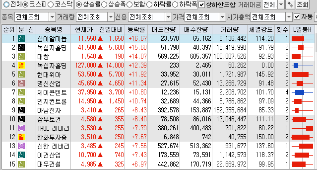 12월30일 코스피 코스닥 상한가 포함 상승률 상위 종목 TOP 100