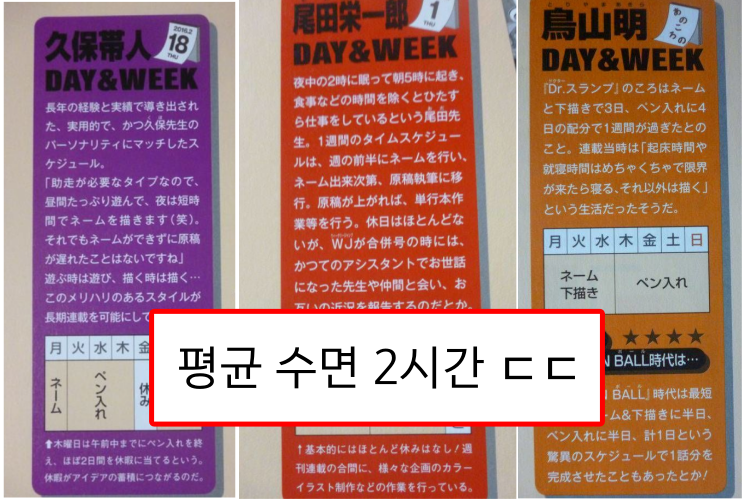  일본 유명 만화가들의 일주일 스케쥴