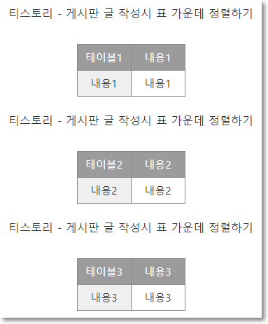  티스토리 - 게시판 글 작성시 표 가운데 정렬하기